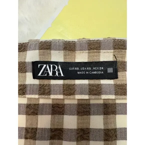 Zara Gingham Wrap Skirt in Brown and White - Picture 4 of 4